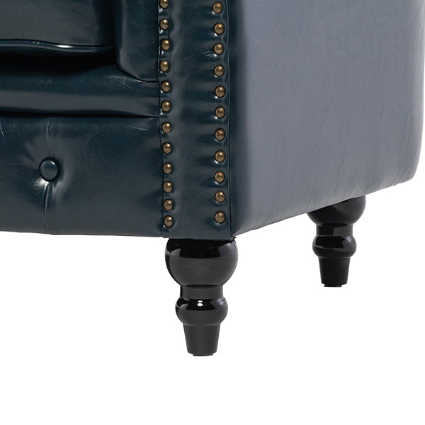 ネイビーブルーPUレザーコンパクトチェスターフィールド2.5シーターソファ　VINCENT(ヴィンセント)