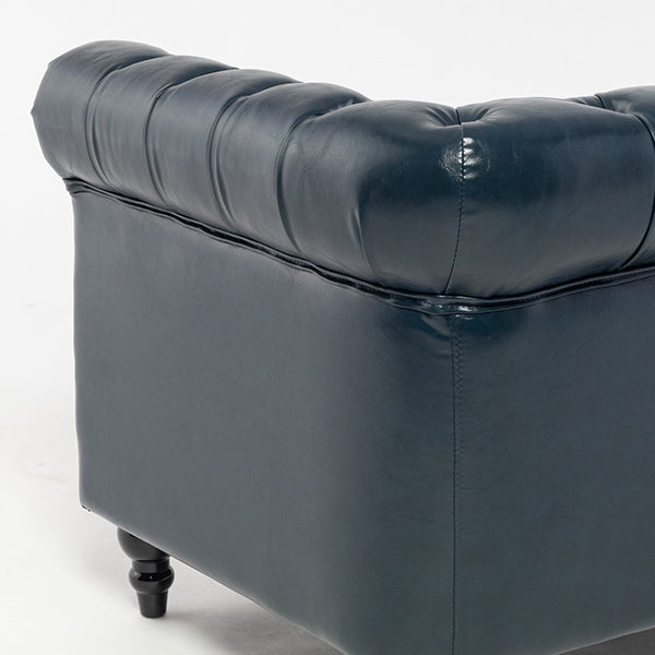 ネイビーブルーPUレザーコンパクトチェスターフィールド2.5シーターソファ　VINCENT(ヴィンセント)