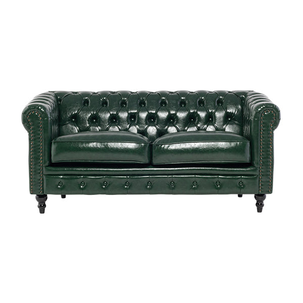 グリーンPUレザーコンパクトチェスターフィールド2.5シーターソファ　VINCENT(ヴィンセント)