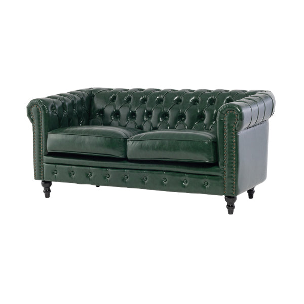 グリーンPUレザーコンパクトチェスターフィールド2.5シーターソファ　VINCENT(ヴィンセント)
