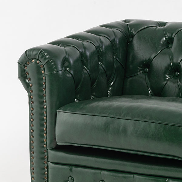 グリーンPUレザーコンパクトチェスターフィールド2.5シーターソファ　VINCENT(ヴィンセント)