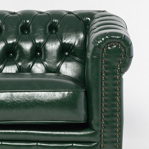 グリーンPUレザーコンパクトチェスターフィールド2.5シーターソファ　VINCENT(ヴィンセント)
