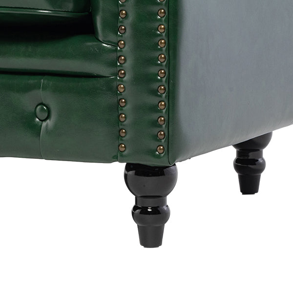 グリーンPUレザーコンパクトチェスターフィールド2.5シーターソファ　VINCENT(ヴィンセント)