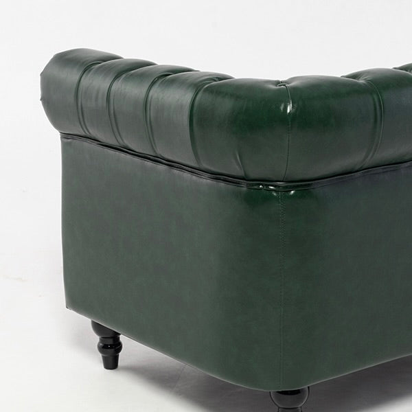 グリーンPUレザーコンパクトチェスターフィールド2.5シーターソファ　VINCENT(ヴィンセント)
