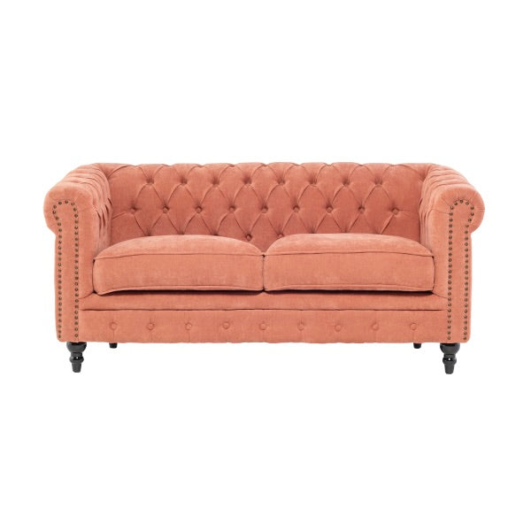 サーモンピンクファブリックコンパクトチェスターフィールド2.5シーターソファ　VINCENT(ヴィンセント)