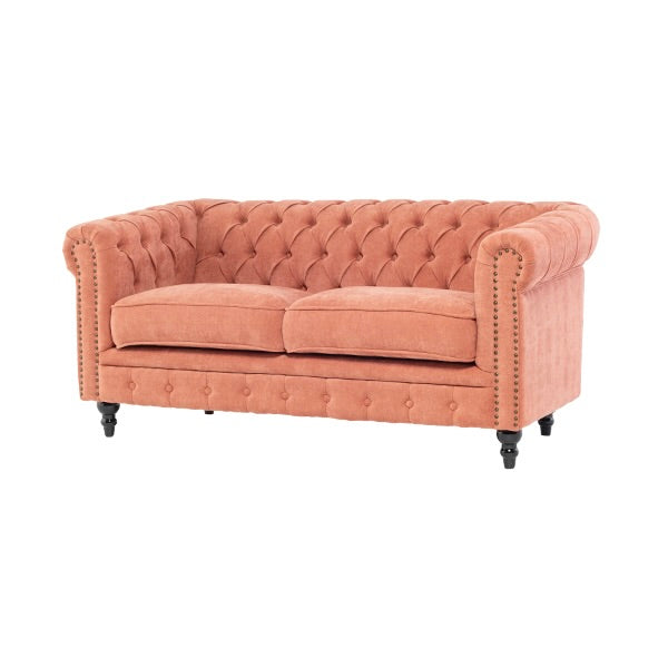 サーモンピンクファブリックコンパクトチェスターフィールド2.5シーターソファ　VINCENT(ヴィンセント)