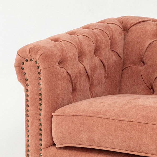 サーモンピンクファブリックコンパクトチェスターフィールド2.5シーターソファ　VINCENT(ヴィンセント)
