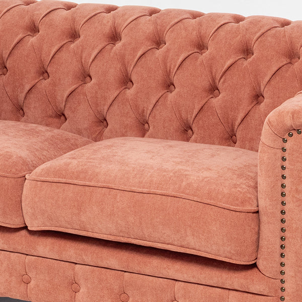 サーモンピンクファブリックコンパクトチェスターフィールド2.5シーターソファ　VINCENT(ヴィンセント)