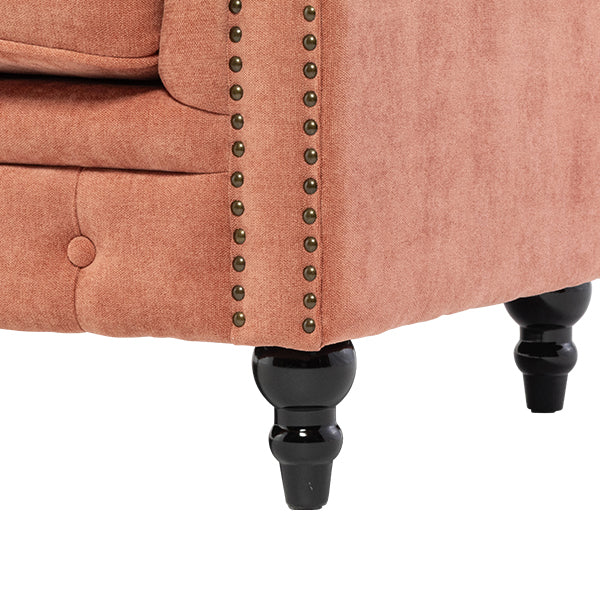 サーモンピンクファブリックコンパクトチェスターフィールド2.5シーターソファ　VINCENT(ヴィンセント)