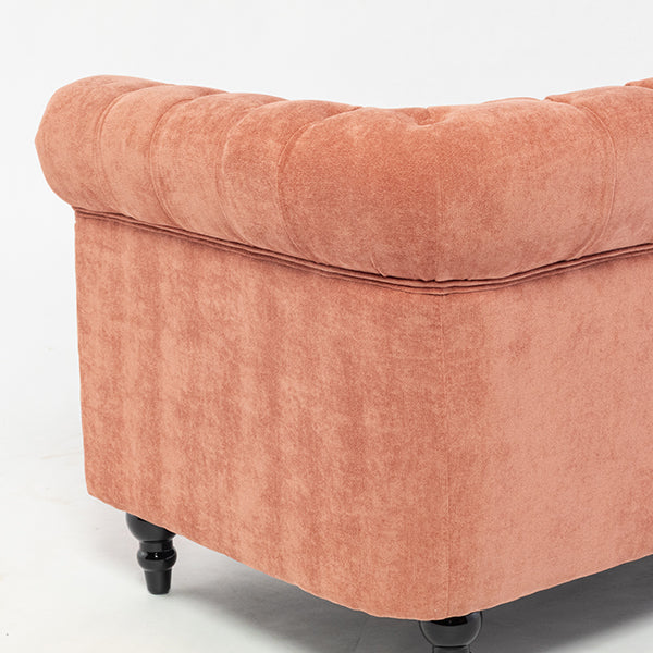 サーモンピンクファブリックコンパクトチェスターフィールド2.5シーターソファ　VINCENT(ヴィンセント)
