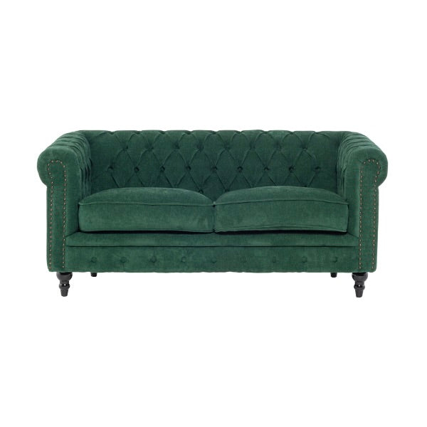 グリーンファブリックコンパクトチェスターフィールド2.5シーターソファ　VINCENT(ヴィンセント)