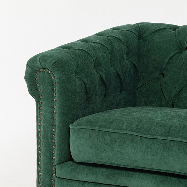 グリーンファブリックコンパクトチェスターフィールド2.5シーターソファ　VINCENT(ヴィンセント)