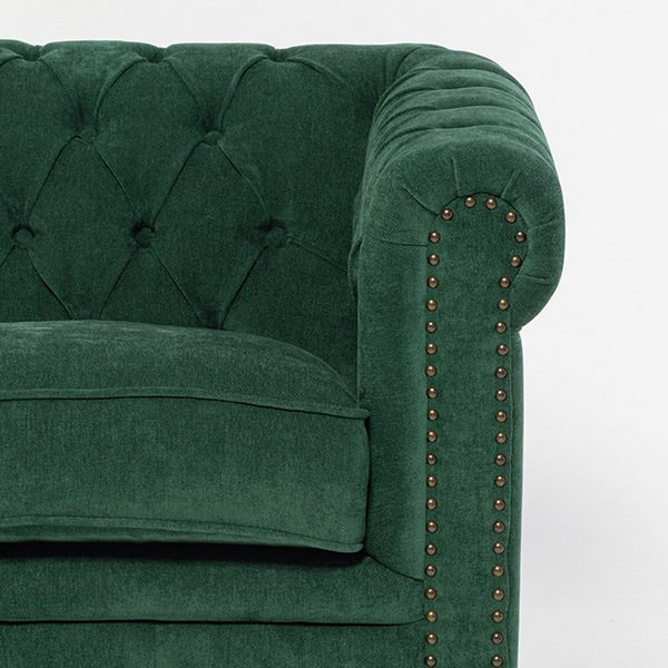 グリーンファブリックコンパクトチェスターフィールド2.5シーターソファ　VINCENT(ヴィンセント)