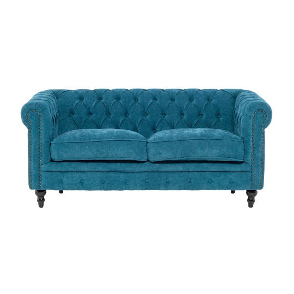 ブルーファブリックコンパクトチェスターフィールド2.5シーターソファ　VINCENT(ヴィンセント)