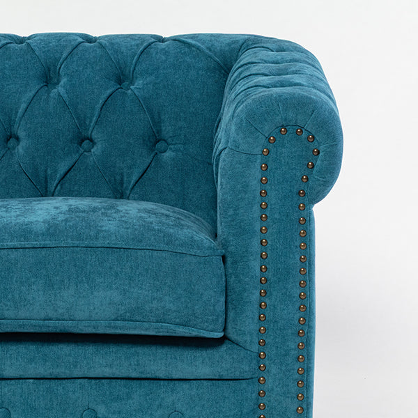 ブルーファブリックコンパクトチェスターフィールド2.5シーターソファ　VINCENT(ヴィンセント)