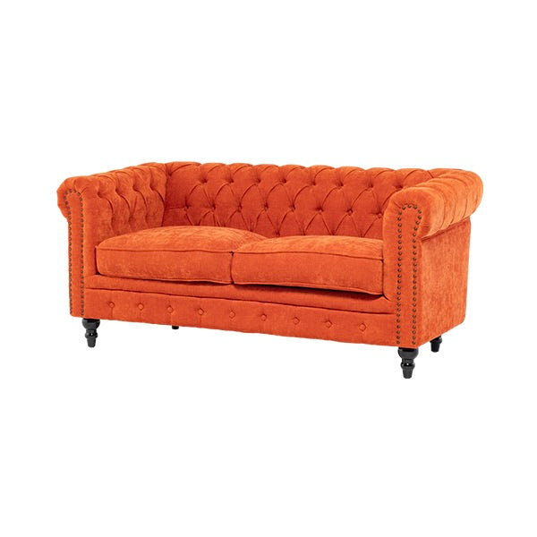 オレンジファブリックコンパクトチェスターフィールド2.5シーターソファ　VINCENT(ヴィンセント)