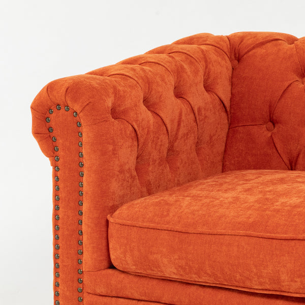 オレンジファブリックコンパクトチェスターフィールド2.5シーターソファ　VINCENT(ヴィンセント)