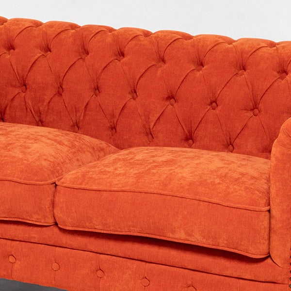オレンジファブリックコンパクトチェスターフィールド2.5シーターソファ　VINCENT(ヴィンセント)