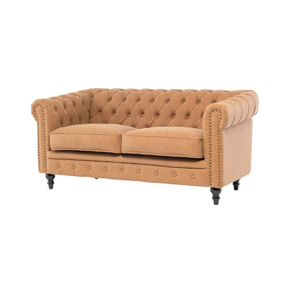 キャメルPUレザーコンパクトチェスターフィールド2.5シーターソファ　VINCENT(ヴィンセント)