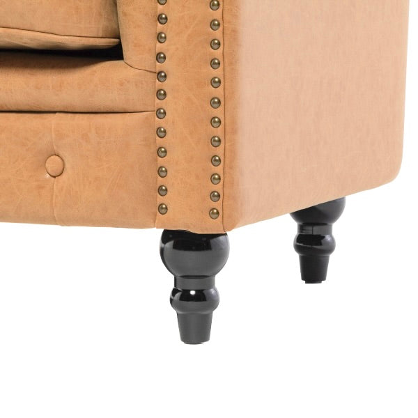 キャメルPUレザーコンパクトチェスターフィールド2.5シーターソファ　VINCENT(ヴィンセント)