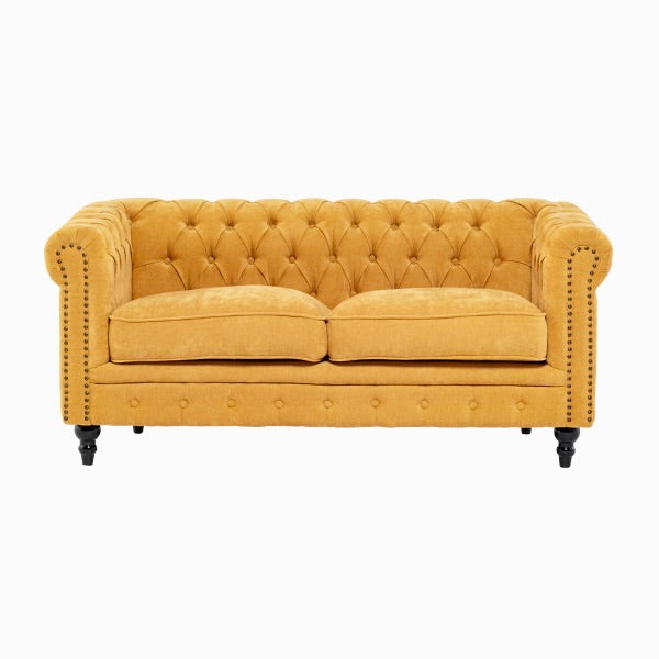イエローファブリックコンパクトチェスターフィールド2.5シーターソファ　VINCENT(ヴィンセント)