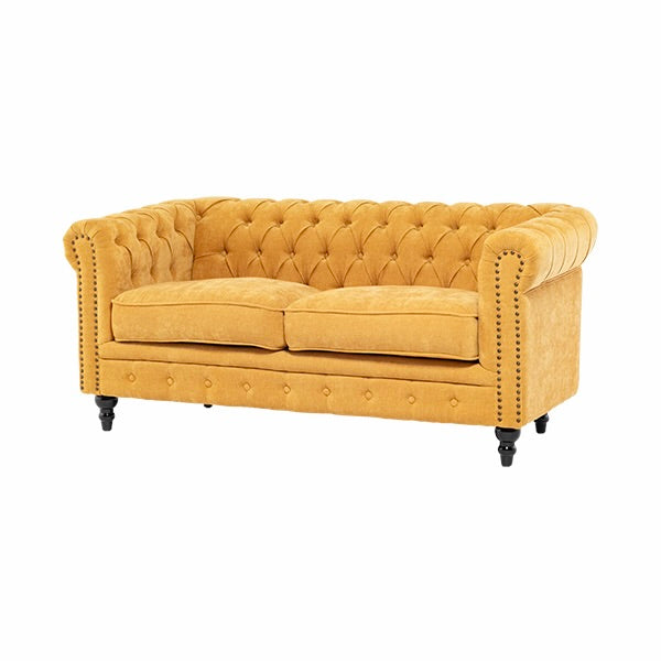イエローファブリックコンパクトチェスターフィールド2.5シーターソファ　VINCENT(ヴィンセント)