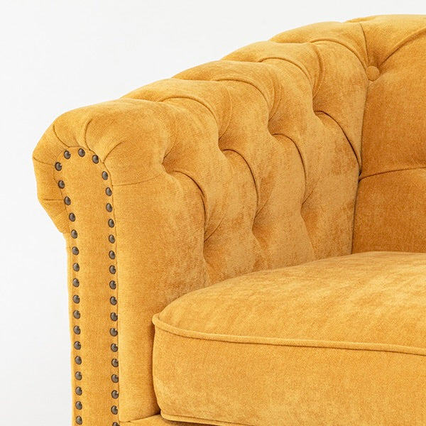 イエローファブリックコンパクトチェスターフィールド2.5シーターソファ　VINCENT(ヴィンセント)