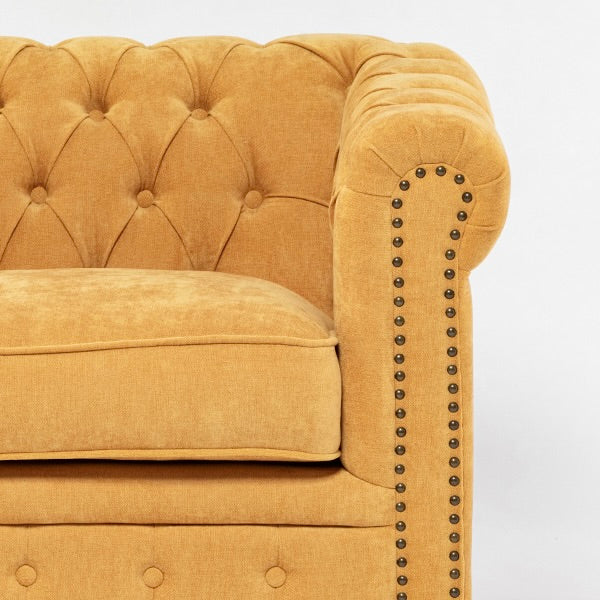 イエローファブリックコンパクトチェスターフィールド2.5シーターソファ　VINCENT(ヴィンセント)