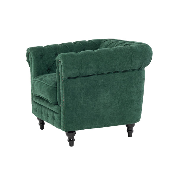 グリーンファブリックコンパクトチェスターフィールドシングルソファ　VINCENT