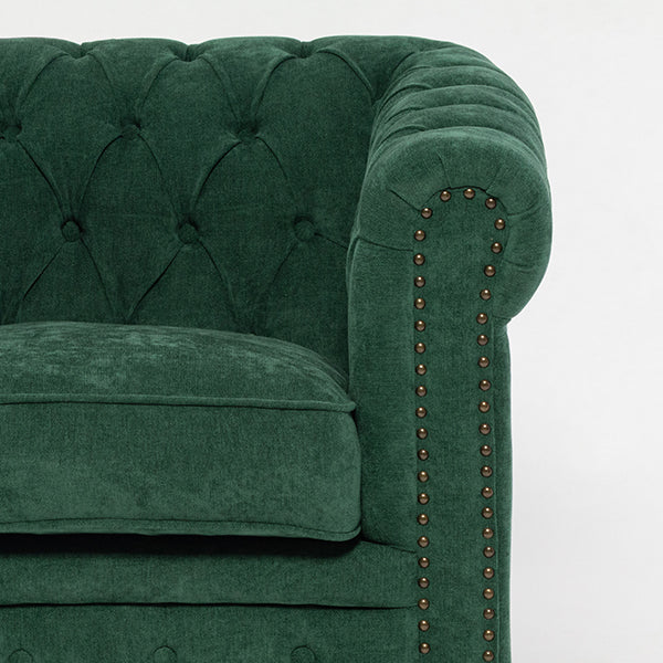 グリーンファブリックコンパクトチェスターフィールドシングルソファ　VINCENT