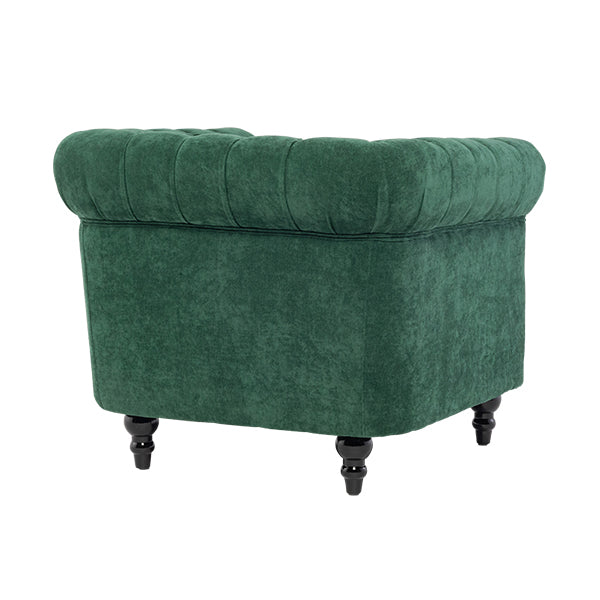 グリーンファブリックコンパクトチェスターフィールドシングルソファ　VINCENT