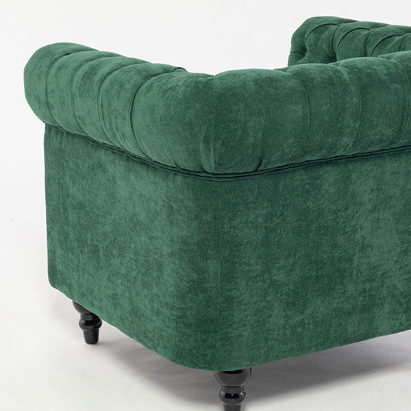 グリーンファブリックコンパクトチェスターフィールドシングルソファ　VINCENT