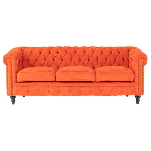 オレンジファブリックコンパクトチェスターフィールド3シーターソファ　VINCENT