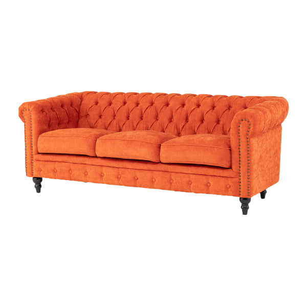 オレンジファブリックコンパクトチェスターフィールド3シーターソファ　VINCENT