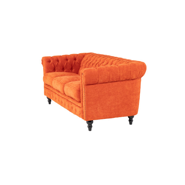 オレンジファブリックコンパクトチェスターフィールド3シーターソファ　VINCENT