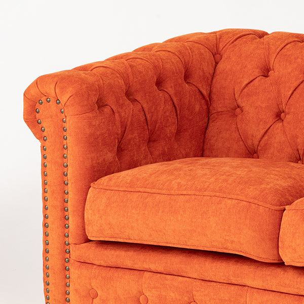 オレンジファブリックコンパクトチェスターフィールド3シーターソファ　VINCENT