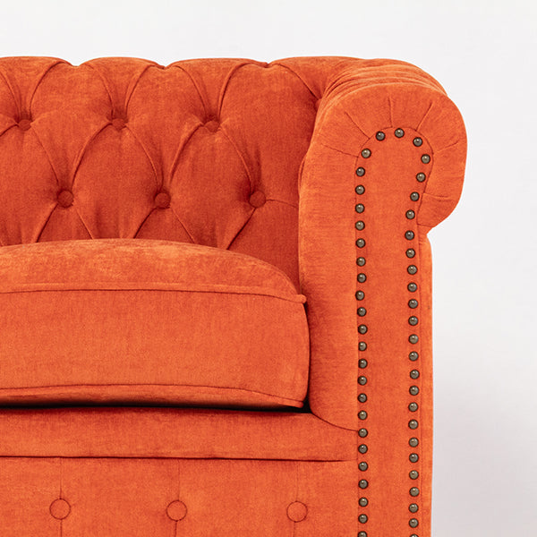 オレンジファブリックコンパクトチェスターフィールド3シーターソファ　VINCENT