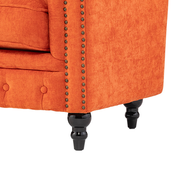 オレンジファブリックコンパクトチェスターフィールド3シーターソファ　VINCENT