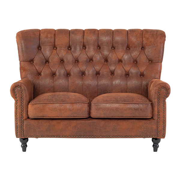 ヴィンテージレザー調ファブリックレトロスタイルハイバック2シーターソファ　VINCENT