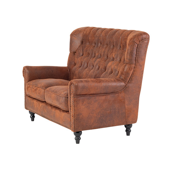 ヴィンテージレザー調ファブリックレトロスタイルハイバック2シーターソファ　VINCENT