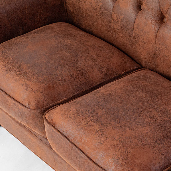 ヴィンテージレザー調ファブリックレトロスタイルハイバック2シーターソファ　VINCENT