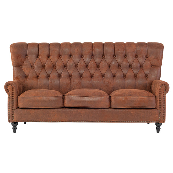 ヴィンテージレザー調ファブリックレトロスタイルハイバック3シーターソファ　VINCENT