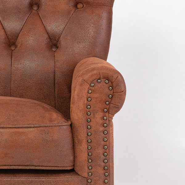 ヴィンテージレザー調ファブリックレトロスタイルハイバック3シーターソファ　VINCENT