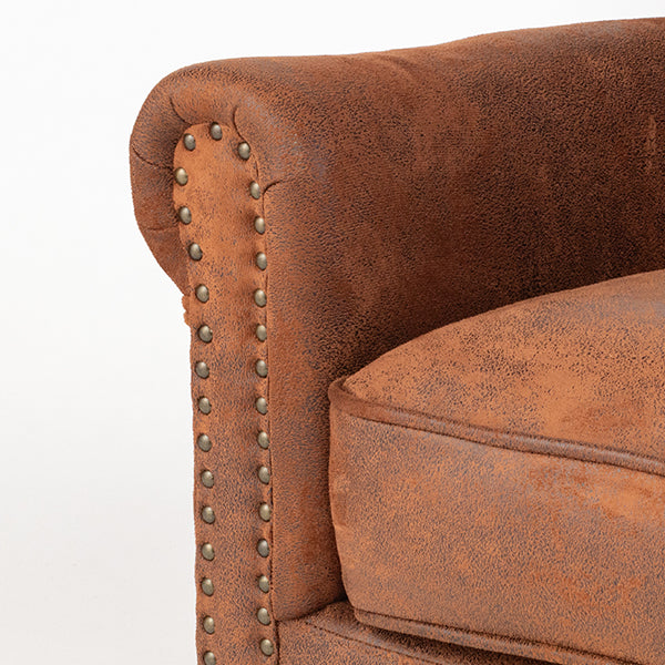 ヴィンテージレザー調ファブリックレトロスタイルハイバック3シーターソファ　VINCENT