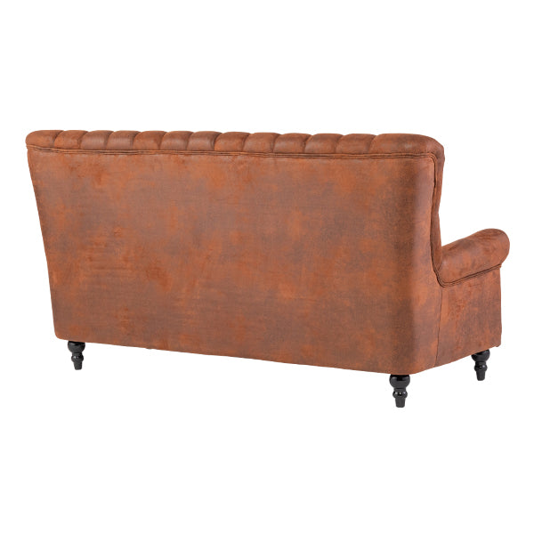 ヴィンテージレザー調ファブリックレトロスタイルハイバック3シーターソファ　VINCENT