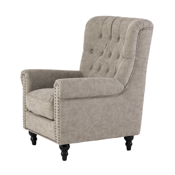 ライトグレーPUレザーレトロスタイルハイバックシングルソファ　VINCENT