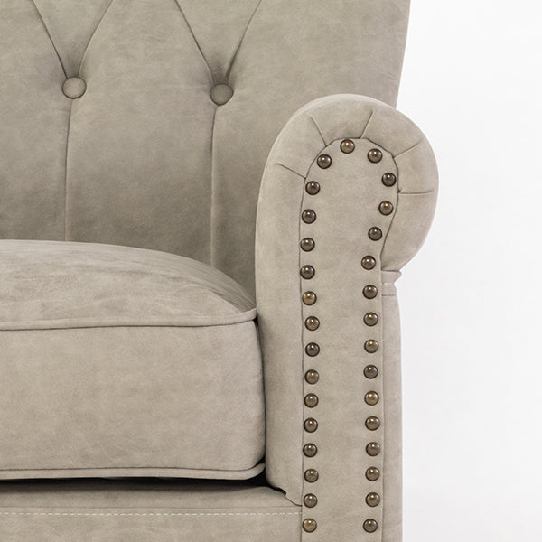 ライトグレーPUレザーレトロスタイルハイバックシングルソファ　VINCENT