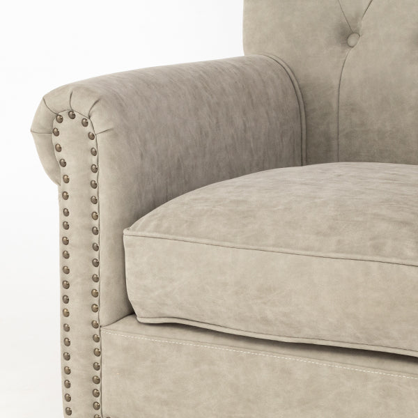 ライトグレーPUレザーレトロスタイルハイバックシングルソファ　VINCENT