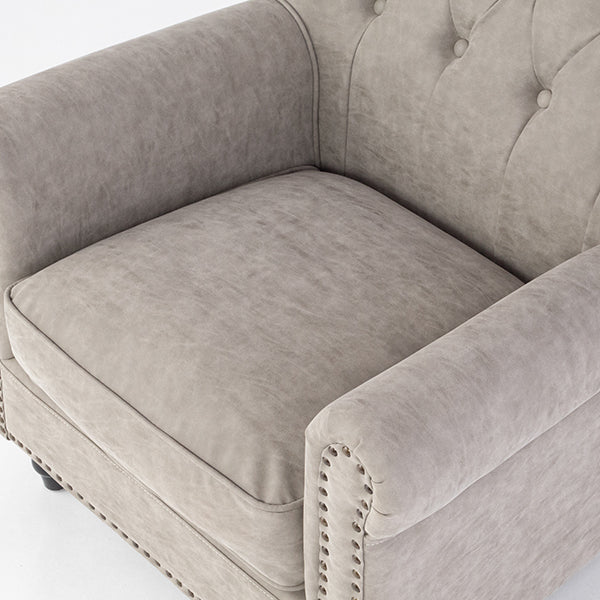 ライトグレーPUレザーレトロスタイルハイバックシングルソファ　VINCENT