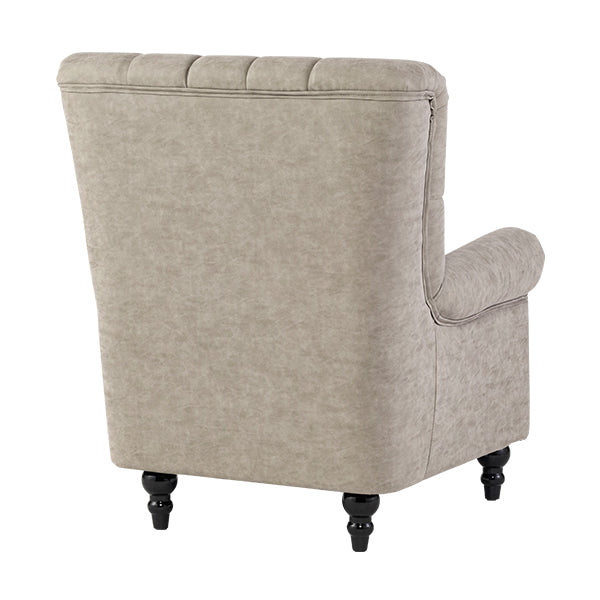 ライトグレーPUレザーレトロスタイルハイバックシングルソファ　VINCENT